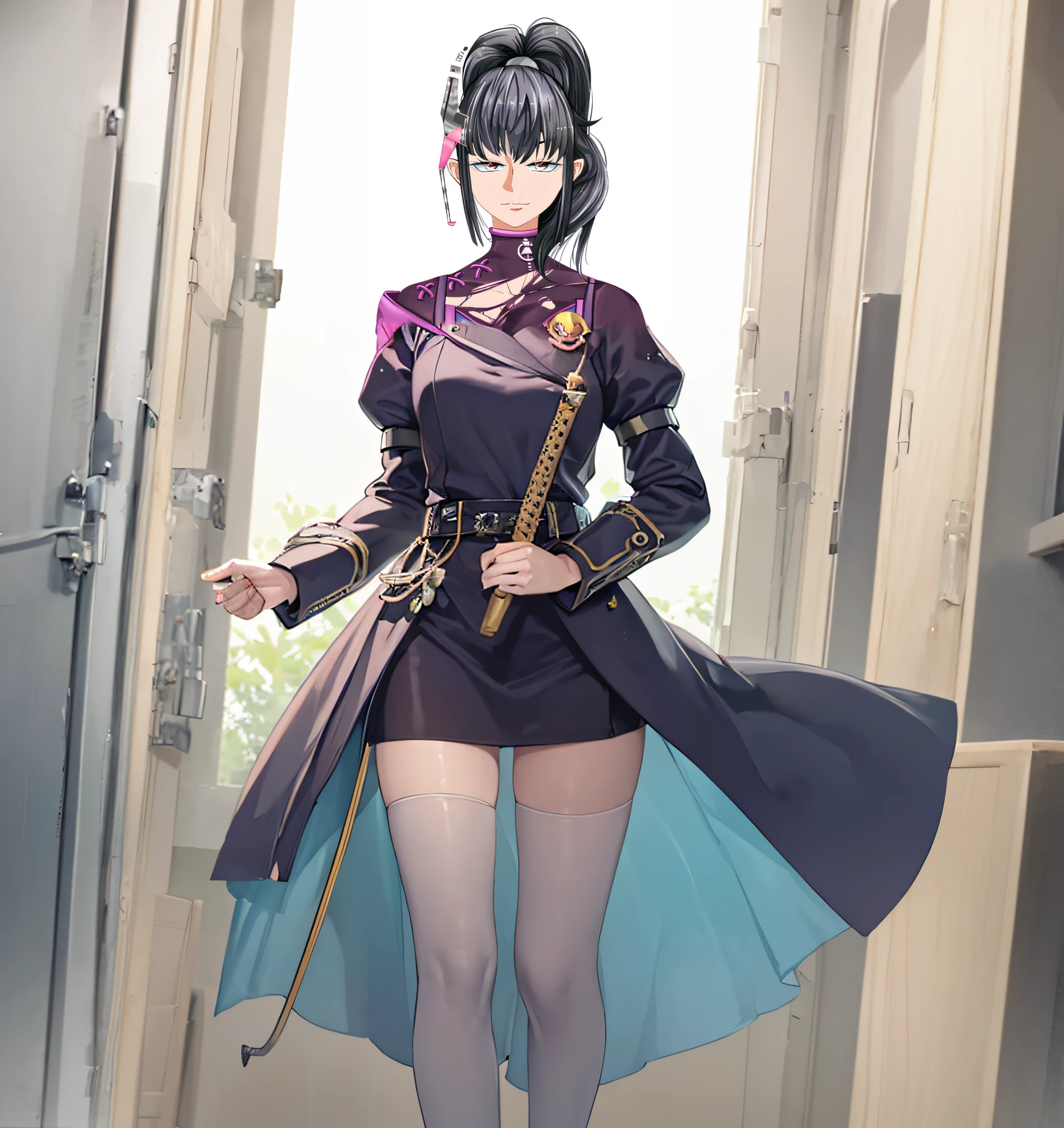(((masterpiece))), (((best quality))), ((ultra-detailed)), (highly detailed CG illustration), ((an extremely delicate and beautiful)),1mechanical girl,Young girl named ((Sui Ishida)), a close up of a person with a ponytail and a purple outfit, Sui's hands meticulously crafting a magical-mechanical device, with blueprints scattered around her,Girl's hands meticulously crafting a magical-mechanical device, with blueprints scattered around her, Background is the workshop, A quaint workshop nestled between tall buildings, with the glow of enchanted objects seen through the windows, katana zero video game character, masamune shiro, maya fey from ace attorney, portrait knights of zodiac girl, koyoharu gotouge, misato katsuragi, black - haired mage, yayoi kasuma, juri misaki, takeyuki kanda