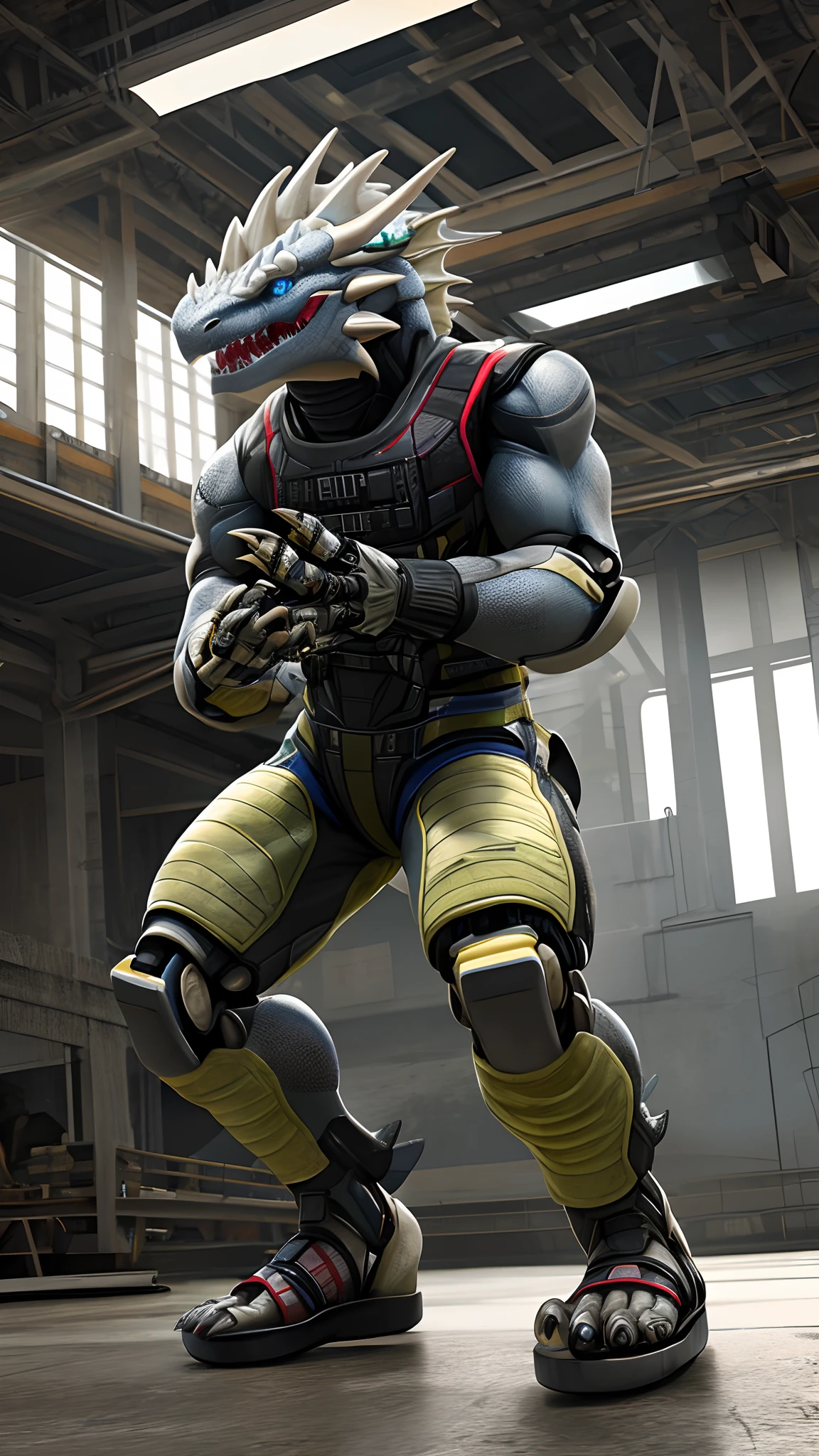 Bionic robot dragon,female,Gilet blanc,white panties,sandals,Fight indoors,HD graphics,Detailed and realistic,high detal,high qulity,photo-realistic,photorealistic eye,Detailed paws,Clear eyes,Masterpiece artwork