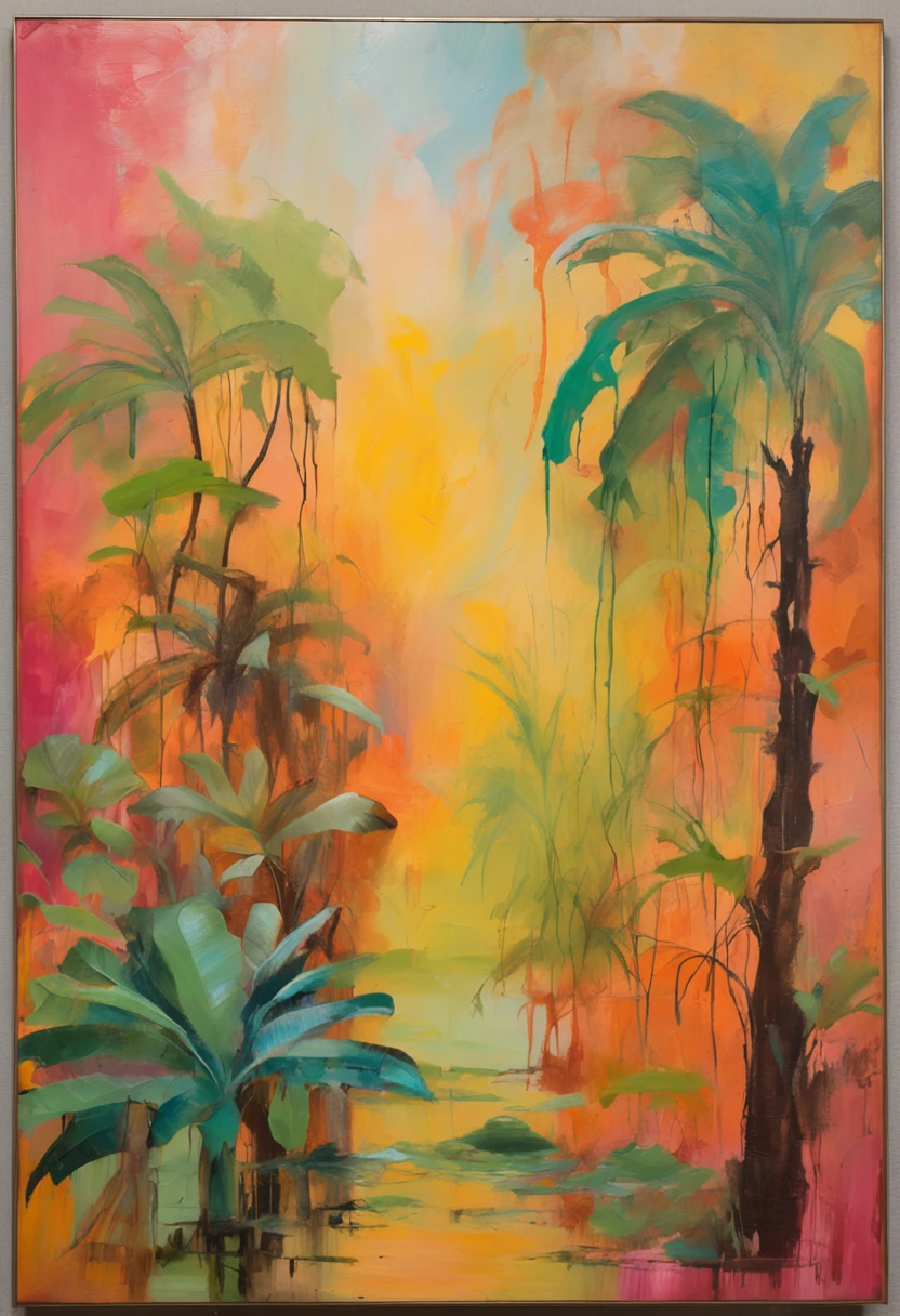 a colorful vintage jungle with animals
