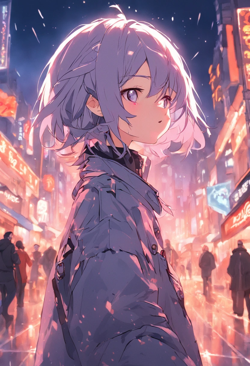 ,Silver twitch hair, Adults, 25-years old,, Blouson with street patches, Chupa Chups , smiling, ember, top-quality, masterpiece,