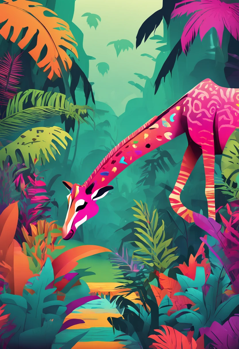 a colorful jungle with animals