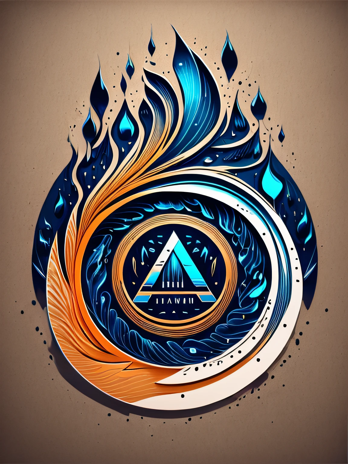 Logo with water conservation words，Wave line art logo，Black and dark blue background，Bright blue，Bright orange ，، simple，ultra - detailed，Detailed drawing，vectorised，contours，8k