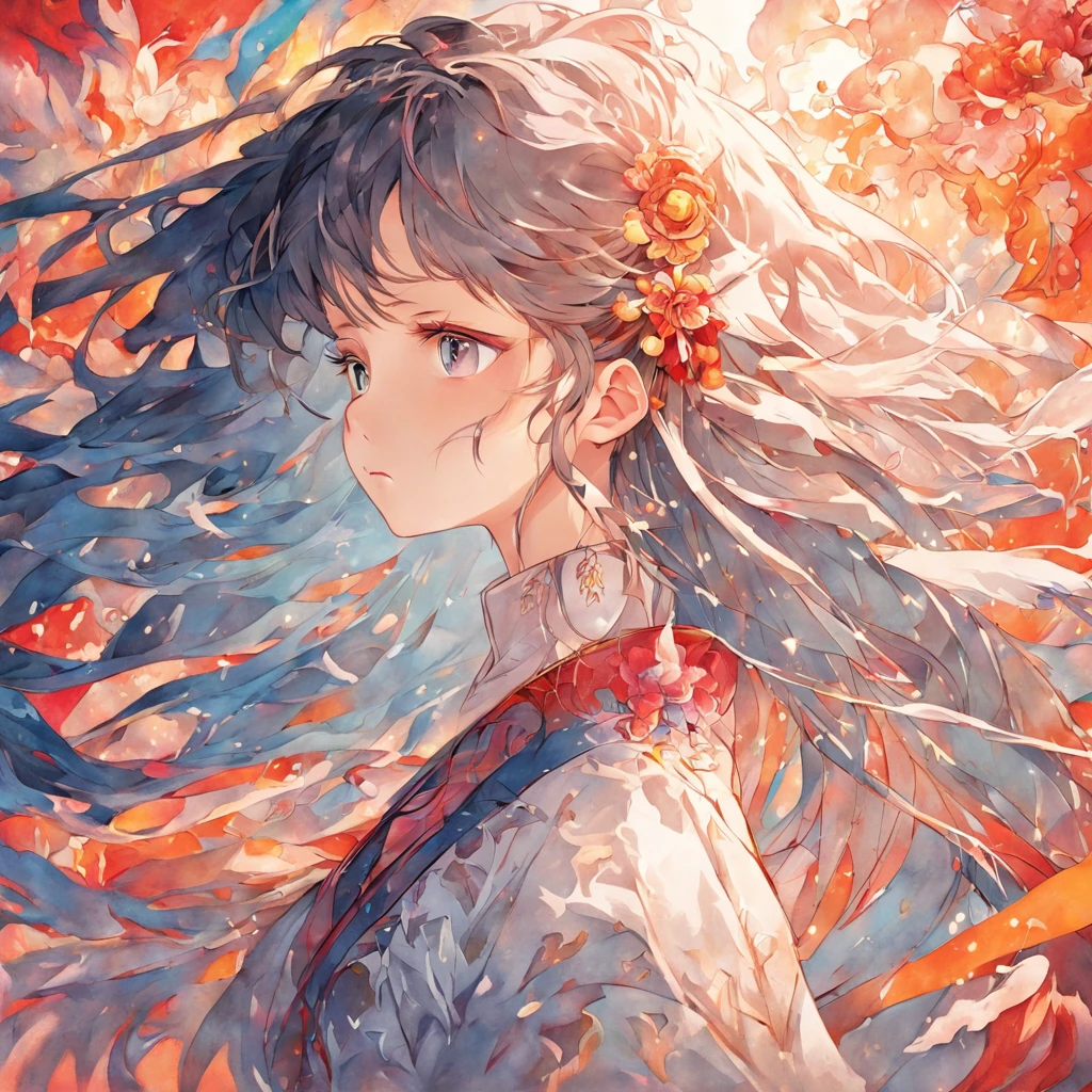 (White background:1.4),(Silhouette of a girl's head, Eyes closed, colorfull long hair, Oriental elements),(Chinese illustration:1.3,paper art:1.3, Quilted paper art:1.2),( reasonable design, Clear lines, High sharpness,Best quality, Very detailed, Masterpiece, movie light effect, 4K )
