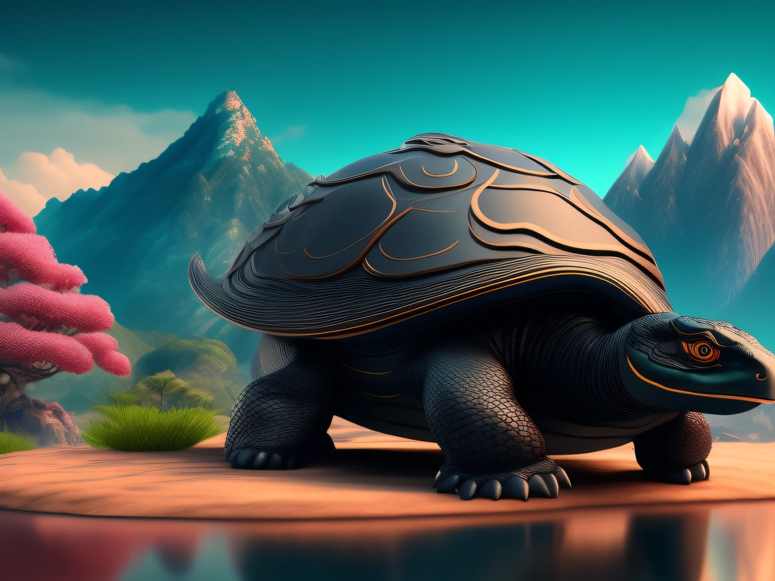tmasterpiece，CG animation in 8K resolution，absurd res，Inspired by the Classic of Mountains and Seas，Chinese mythology and stories，mythological creatures，The black turtle has the head of a bird and the tail of a snake