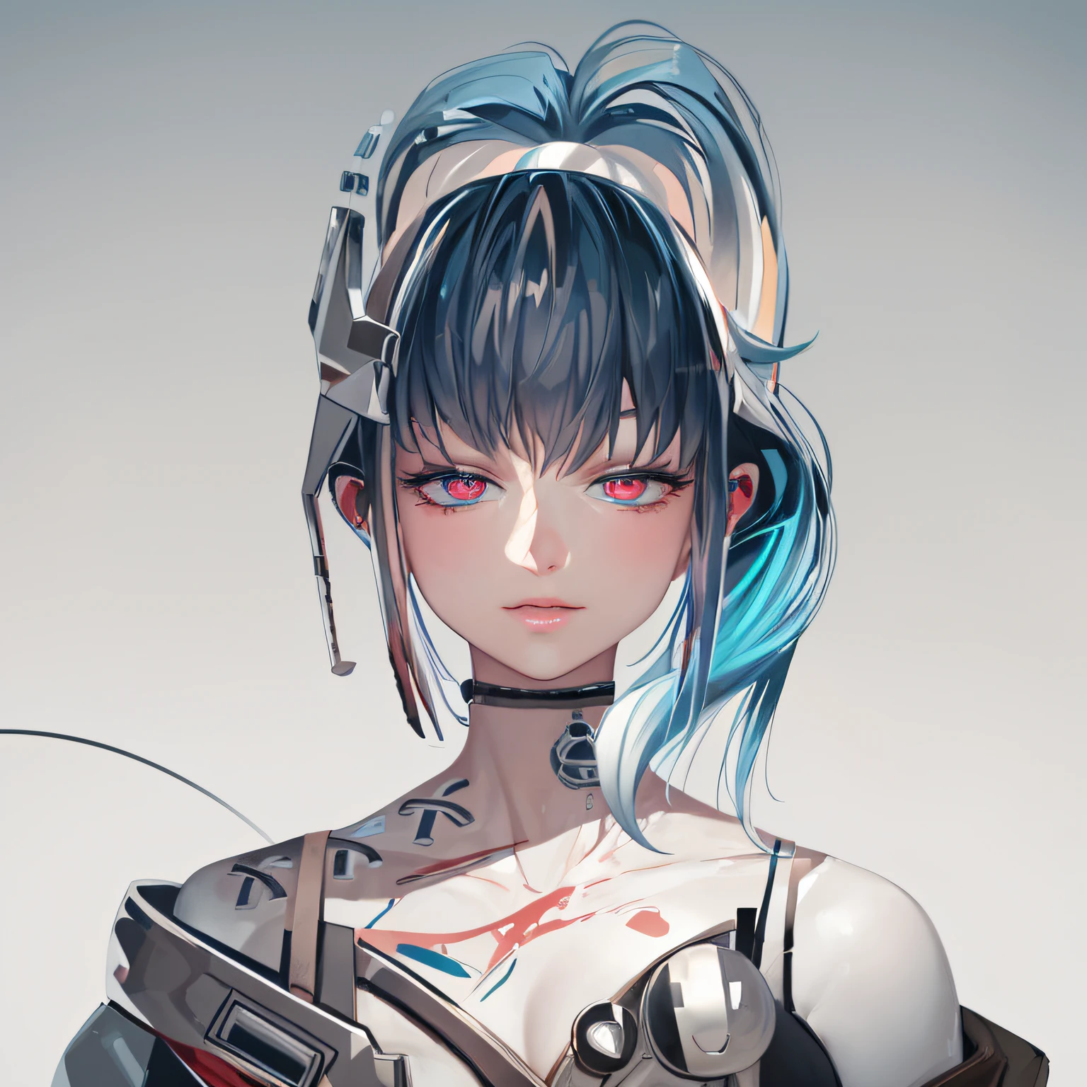 (masterpiece,best quality:1.4),1mechanical girl,((ultra realistic details)),super fine illustration,shiny skin,detailed skin,detailed face,detailed eyes, an extremely cute and beautiful girl,cowboy shot,beautiful face,ultra-high-resolution illustrations, cowboy shot, wide shot,global illumination, shadows, octane render, 8k, ultra sharp,metal,intricate, ornaments detailed, cold colors, egypician detail, highly intricate details, realistic light, trending on cgsociety, glowing eyes, facing camera, neon details, machanical limbs,blood vessels connected to tubes,mechanical cervial attaching to neck,wires and cables connecting to head,blood,killing machine
