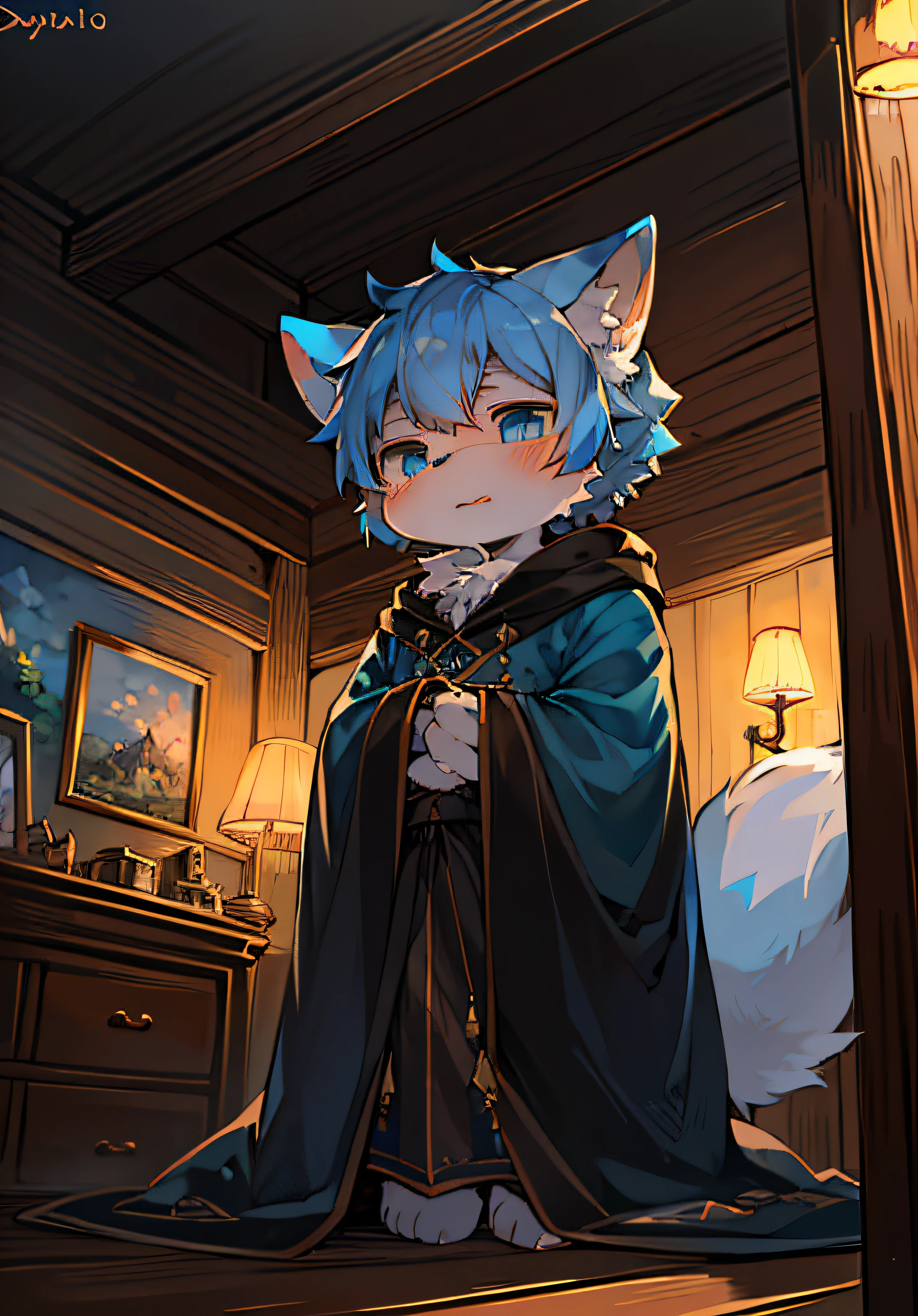 (ambiente dark:0.8),masterpiece,high quality,abstract res,digital painting\(artwork\), by dagasi, yupa,kiyosan,(anthro,fluffy fur,character focus:1.1),anthro male cat,short hair,portrait , eyes with brightness, in a panoramic view, Character focus.(detailedbackground:0.7), 独奏, shaggy, shaggy male, malefocus, anthr,(Full Body Furry, Fluffy tail, White fur, blue color eyes, Gray hair:1.2), (long canines、Vampires、cloaks：1.2），（interiors、the night、borgar、casket：1.1）protrude，The genitals