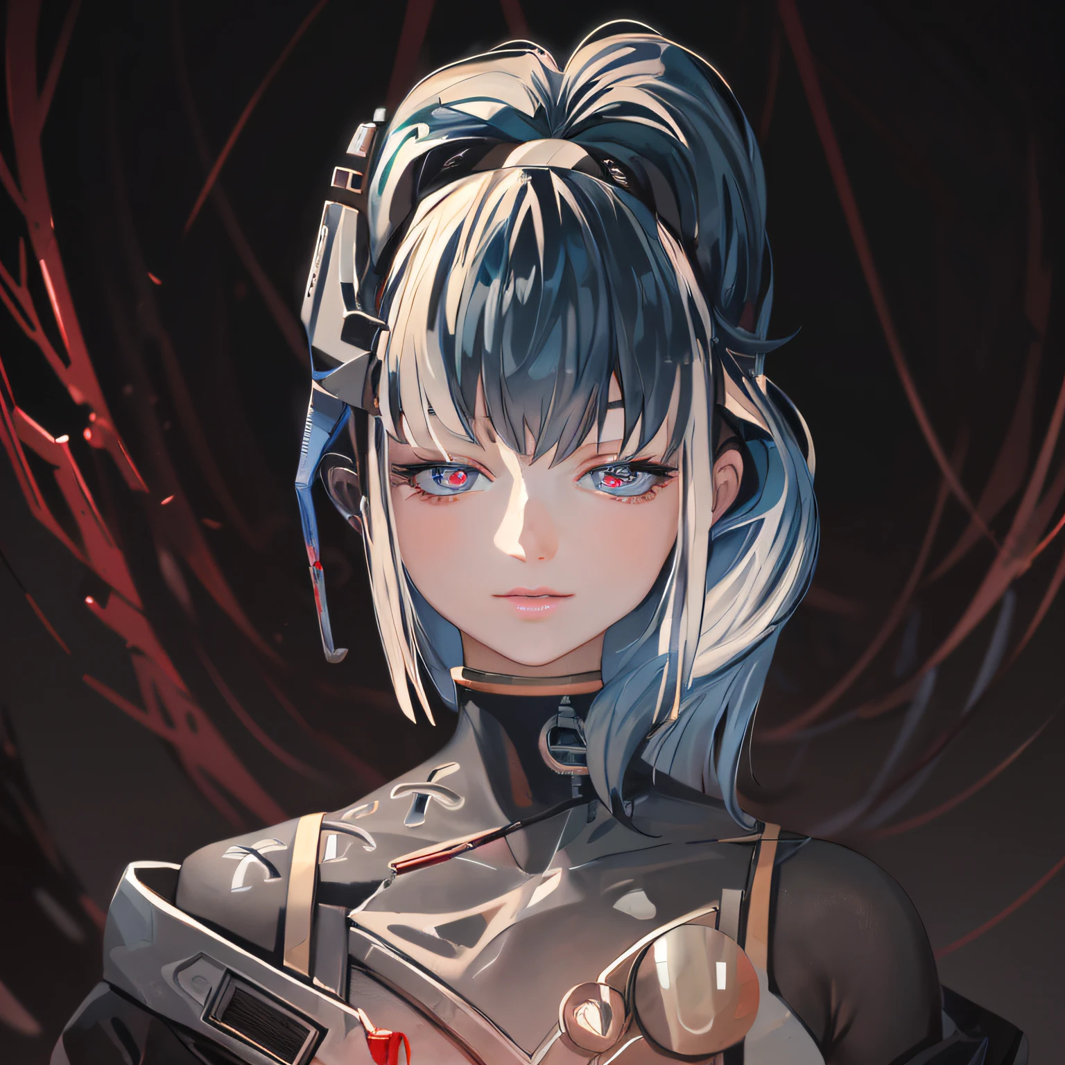 (masterpiece,best quality:1.4),1mechanical girl,((ultra realistic details)),super fine illustration,shiny skin,detailed skin,detailed face,detailed eyes, an extremely cute and beautiful girl,cowboy shot,beautiful face,ultra-high-resolution illustrations, cowboy shot, wide shot,global illumination, shadows, octane render, 8k, ultra sharp,metal,intricate, ornaments detailed, cold colors, egypician detail, highly intricate details, realistic light, trending on cgsociety, glowing eyes, facing camera, neon details, machanical limbs,blood vessels connected to tubes,mechanical cervial attaching to neck,wires and cables connecting to head,blood,killing machine