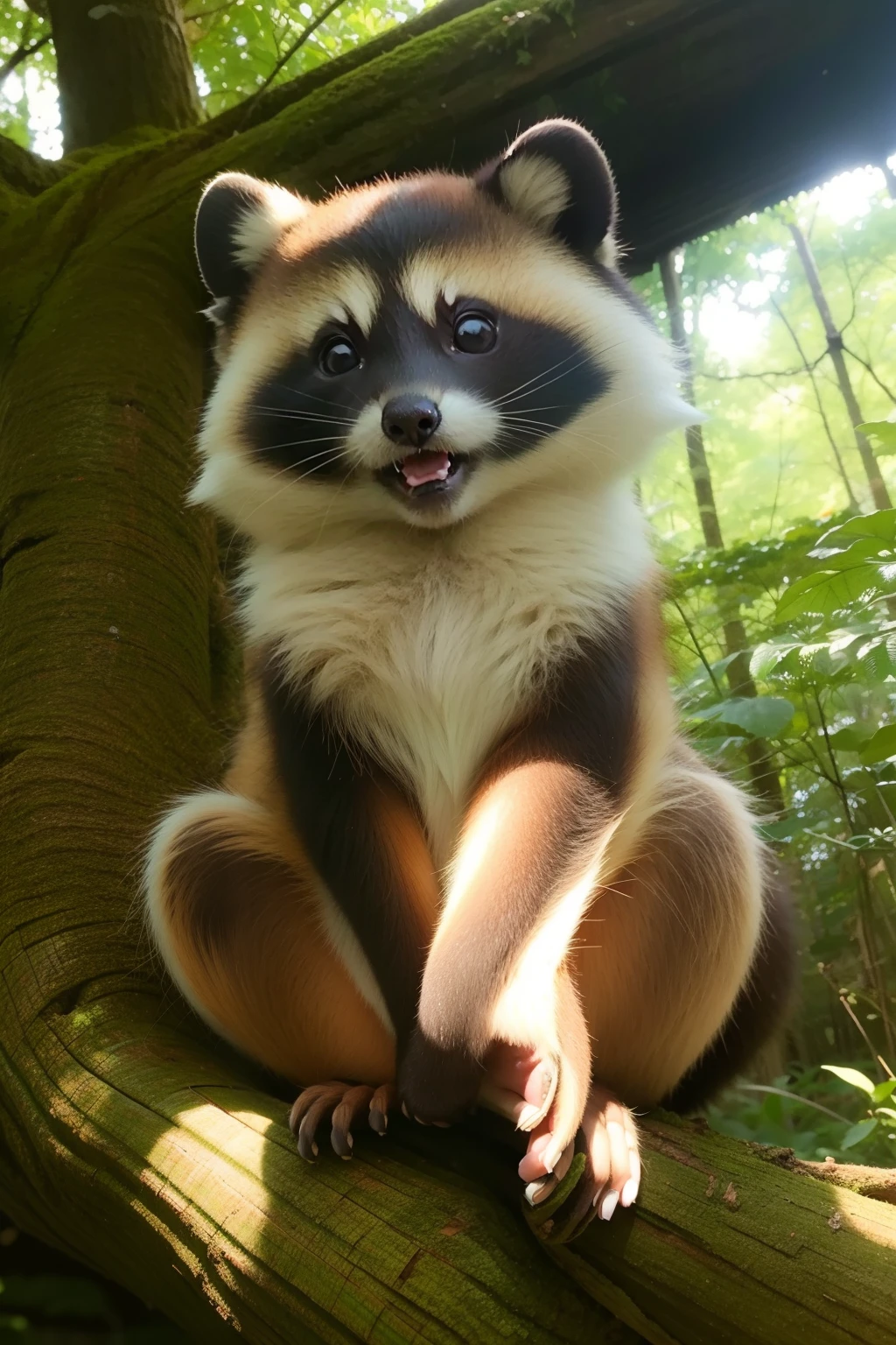 Tanuki Child、roundly eyes、kawaii、in woods