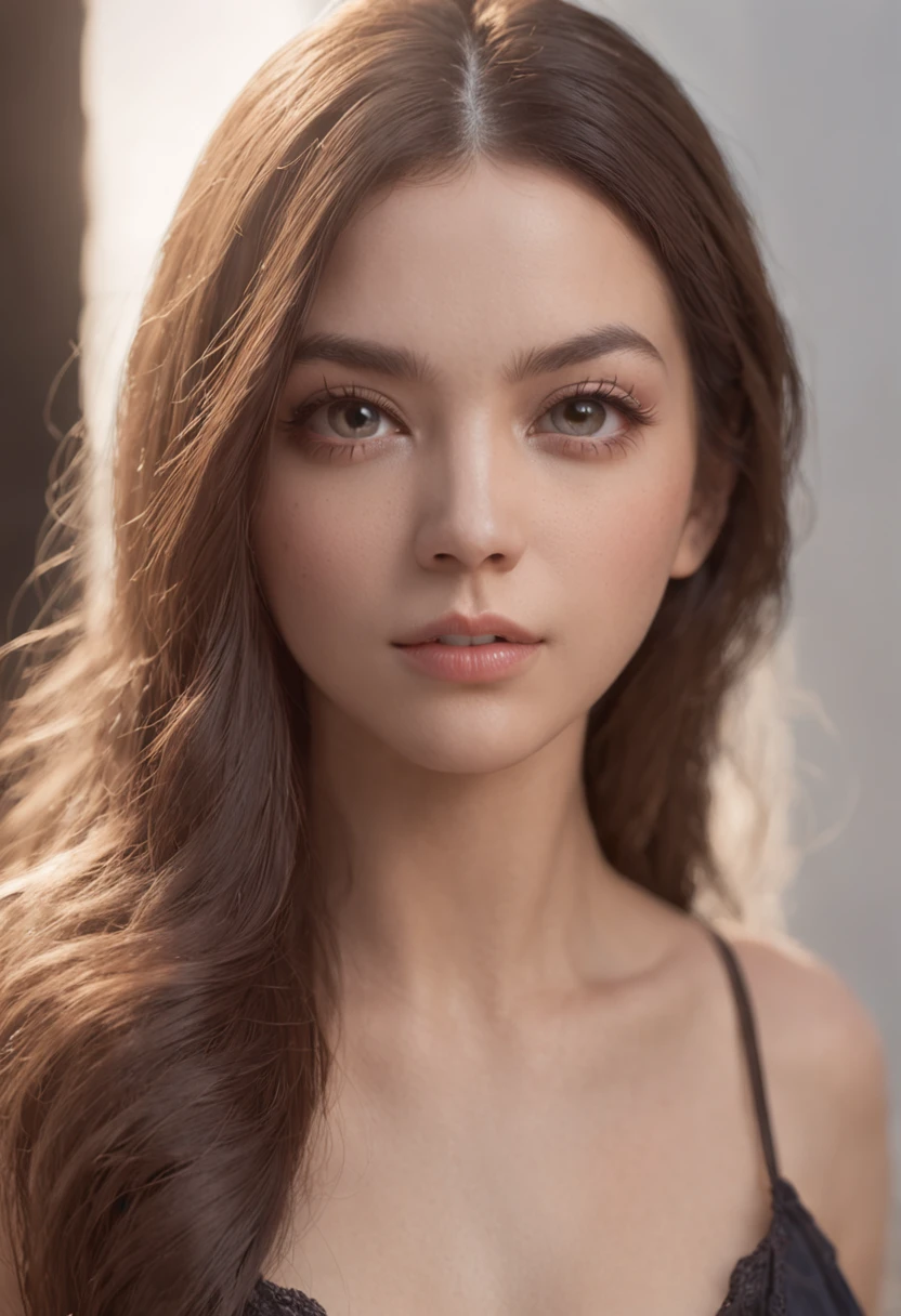 Natural photography of a beautiful girl, wearing a loose crop top, leaning over, long flowing hair, big bust, locks eyes into the camera, symmetrical eyes, symmetrical face, photorealistic, photography, path tracing, specular lighting, volumetric face light, path traced hair, visible shadows, intricate, elaborate, italian model, sport active