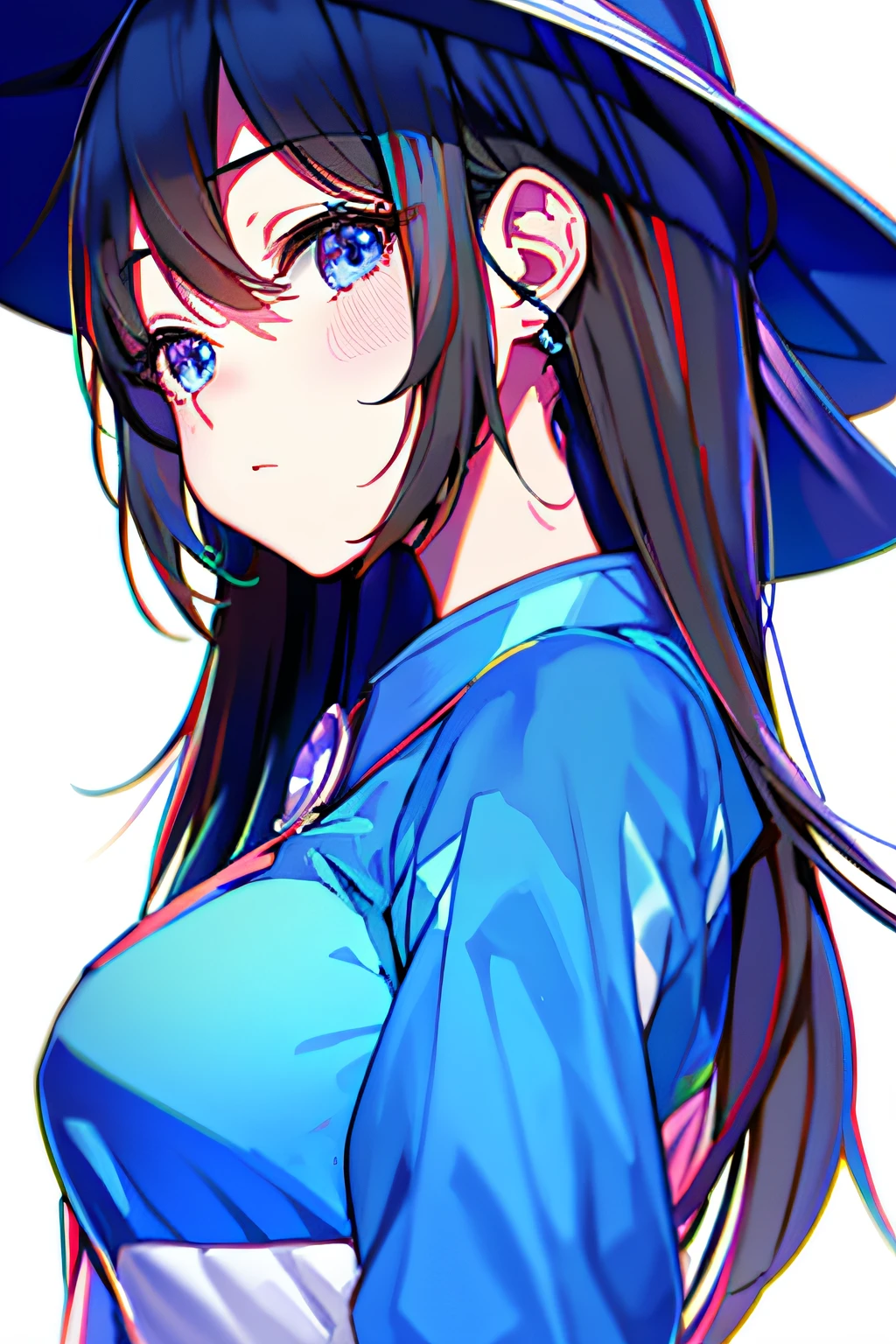 Long hair anime girl wearing blue hat and blue shirt, anime moe art style, from touhou, Touhou, Official artwork, touhou project, black-haired mage, touhou character, Beautiful image, Aromatic, author:Sengai, 8K!!, yuyushiki, Also, tsuaii, ahegao, mitsumayo