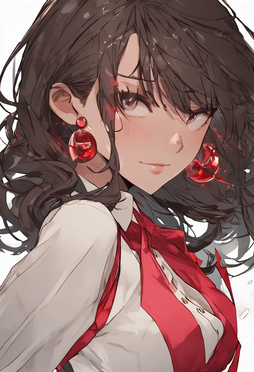1 beautiful woman in high, More skin, toView, brown-eyed, windblown dark hair、length hair、makeup、red-lips、flawless skin、de pele branca、(Office Suits:1.1)、Yokohama City with a high-speed port(speeding) Driving a red car nighttime scene cherry trees