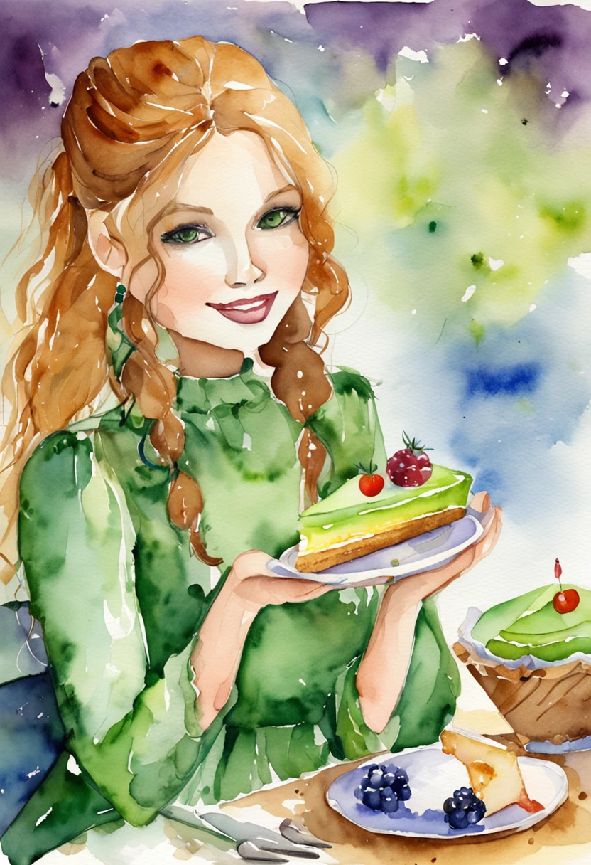 Green-haired girl eating cake,quadratic element