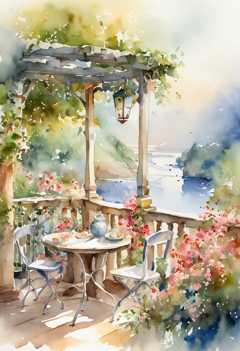 top-quality、masterpiece、Soft Focus , Bright gradient watercolor , Dreamy , White background、girl、cafes