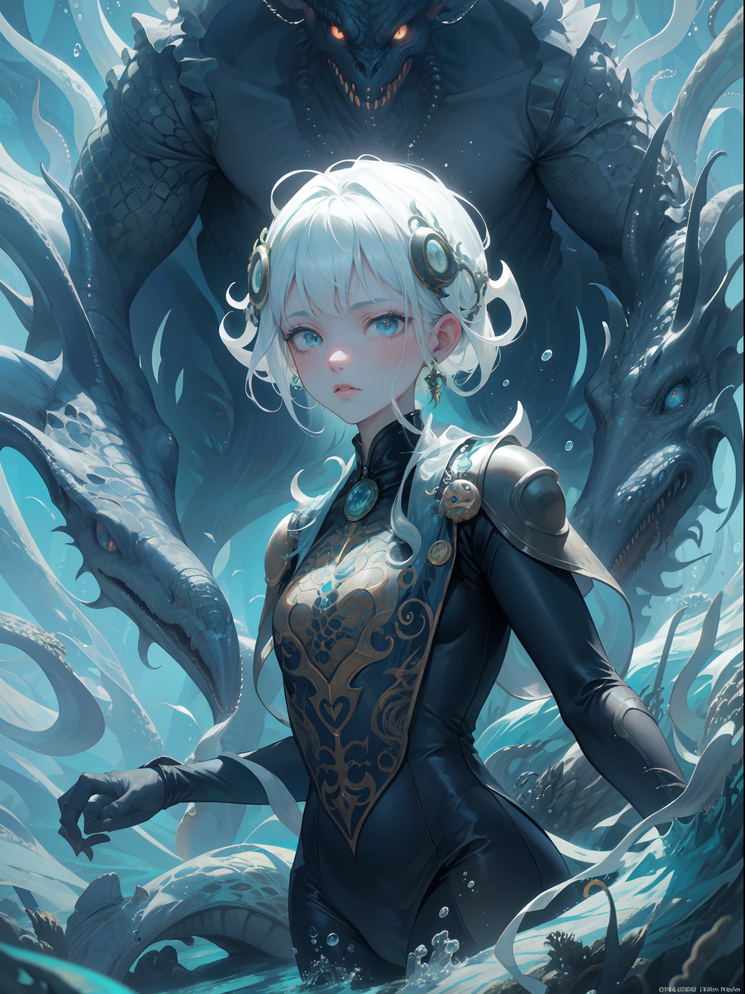 Cthulhu,Monster,tentaculata，A polluted underwater world，Gloomy picture，Nuclear contamination，（Face:1.35）sarcoma