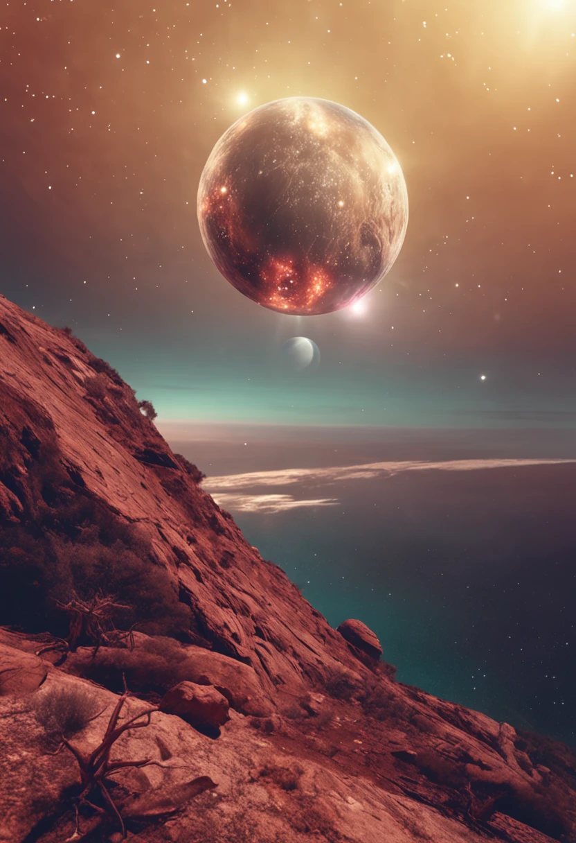 best quality, master part, ultra-highresolution, (fotografia realista:1.4), surrealismo, Semelhante a um sonho,FusionArt, Outer space near the solar system, sombrio