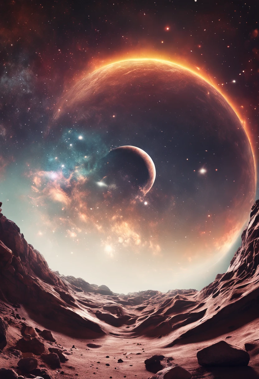 best quality, master part, ultra-highresolution, (fotografia realista:1.4), surrealismo, Semelhante a um sonho,FusionArt, Outer space near the solar system, sombrio