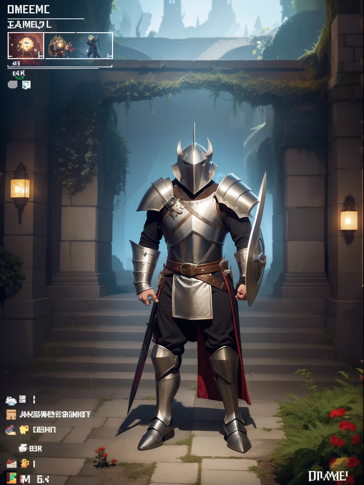 Horizontal pixel games,(Pixel art:1.4),Q version《dungeons and dragons》,monster character design,(Knight with sword and shield:1.4),((best qualtiy)),super-fine,8K,A detailed,acurate