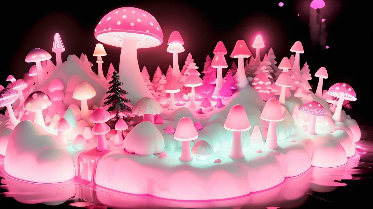 Neon dark pink mushroom. Neon Mushroom. Neve branca. neon light. Iceberg. Gelo. Neve. Ice. Iceberg. Mar negro. Mar. Oceano. Agua. Reflexo na agua.