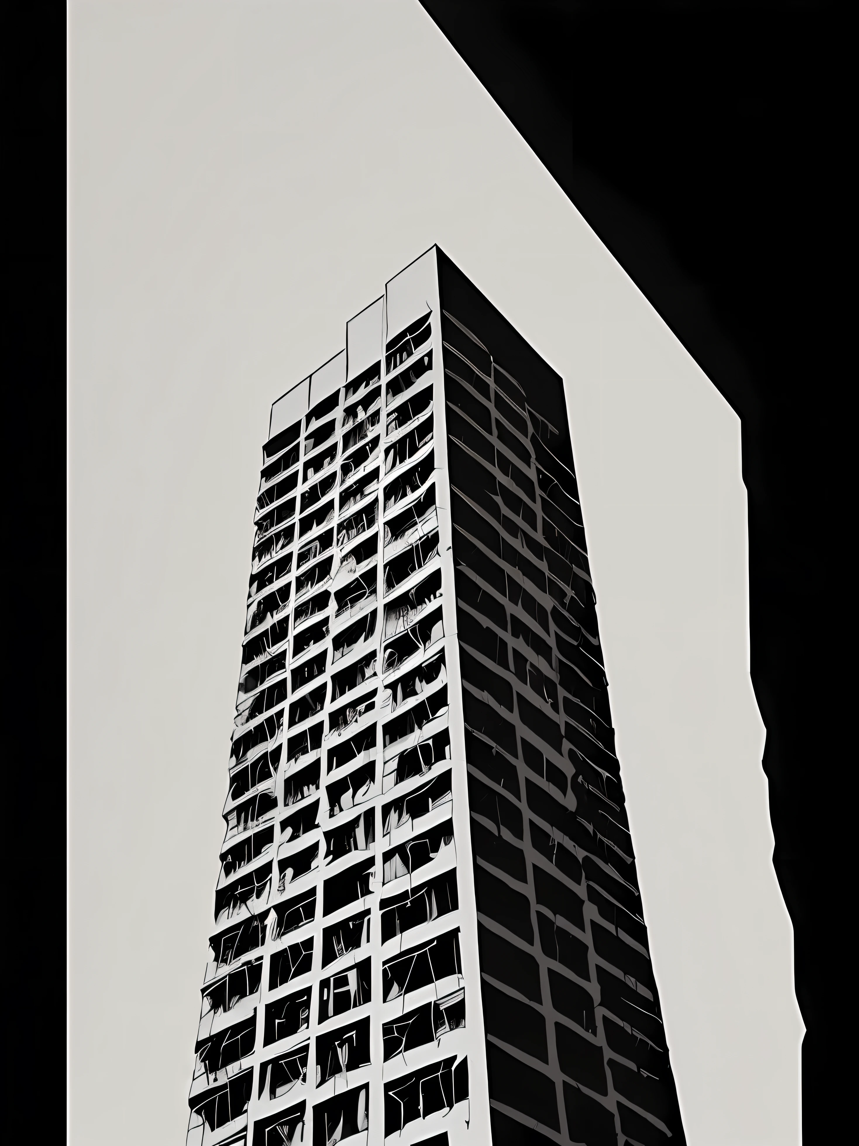 there is a plane flying over a building with a black and white background, artwork of a building, brutalist illustration, architectural painting, brutalist painting, in style of brutalism, duotone screen print, brutalism style, julian opie, by Lee Loughridge, drawn in a neo - noir style, up there