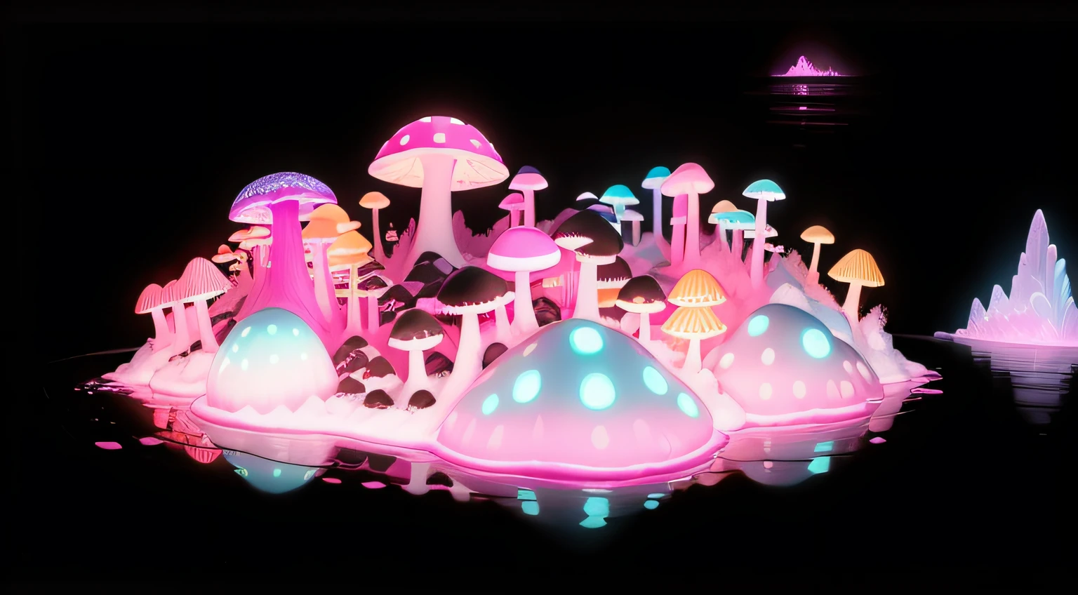 Neon dark pink mushroom. Neon Mushroom. Neve branca. neon light. Iceberg. Gelo. Neve. Ice. Iceberg. Mar negro. Mar. Oceano. Agua. Reflexo na agua.