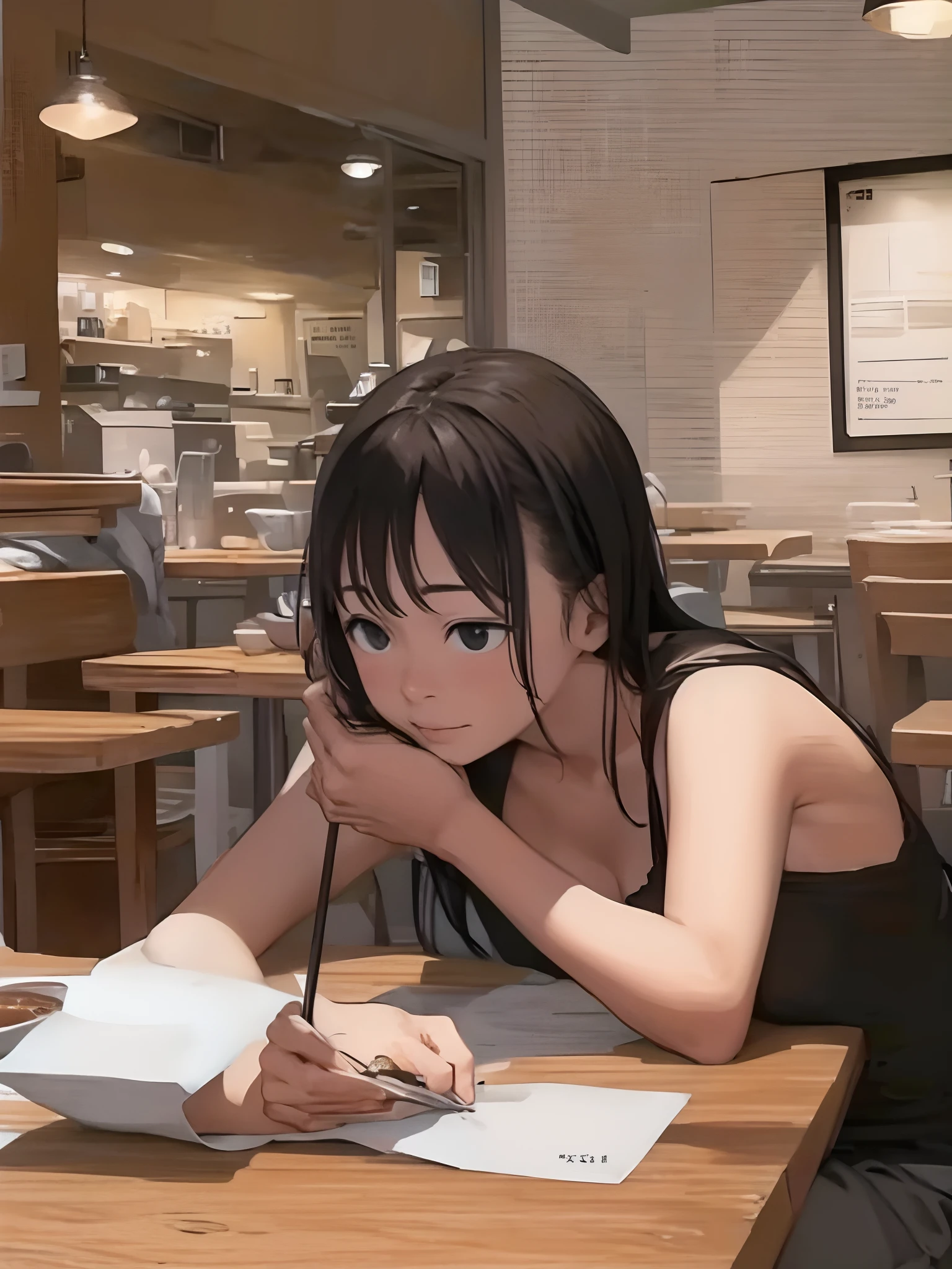 cafes、Inside the café、early evening、夏天、relax、Accurate portrait drawing、Accurate model