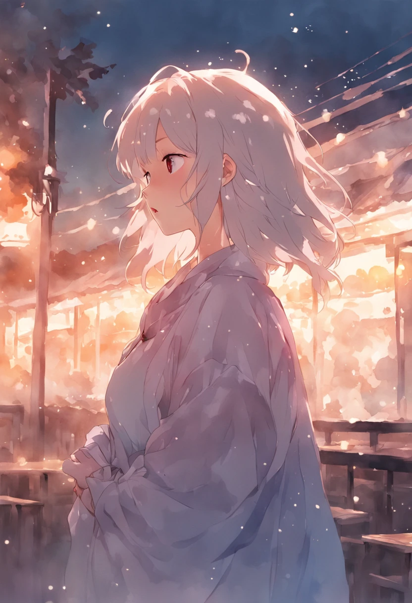 top-quality、masterpiece、Soft Focus , Bright gradient watercolor , Dreamy , White background、girl、cafes