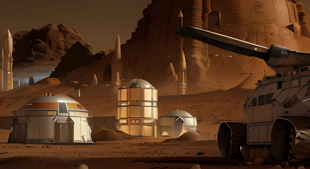In the middle of the desert stands a large tank, Martian Base, Martian colony, Colony on Mars, Mars One Mission, Martian City, Mars City, Martian architecture, musk's mars migration program, Mars, On the surface of Mars, Abandoned on Mars, Astronauts and space colonies, Miner's outpost, Invasion of Mars 2 0 3 3 - 2 0 4 2