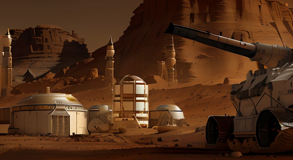 In the middle of the desert stands a large tank, Martian Base, Martian colony, Colony on Mars, Mars One Mission, Martian City, Mars City, Martian architecture, musk's mars migration program, Mars, On the surface of Mars, Abandoned on Mars, Astronauts and space colonies, Miner's outpost, Invasion of Mars 2 0 3 3 - 2 0 4 2