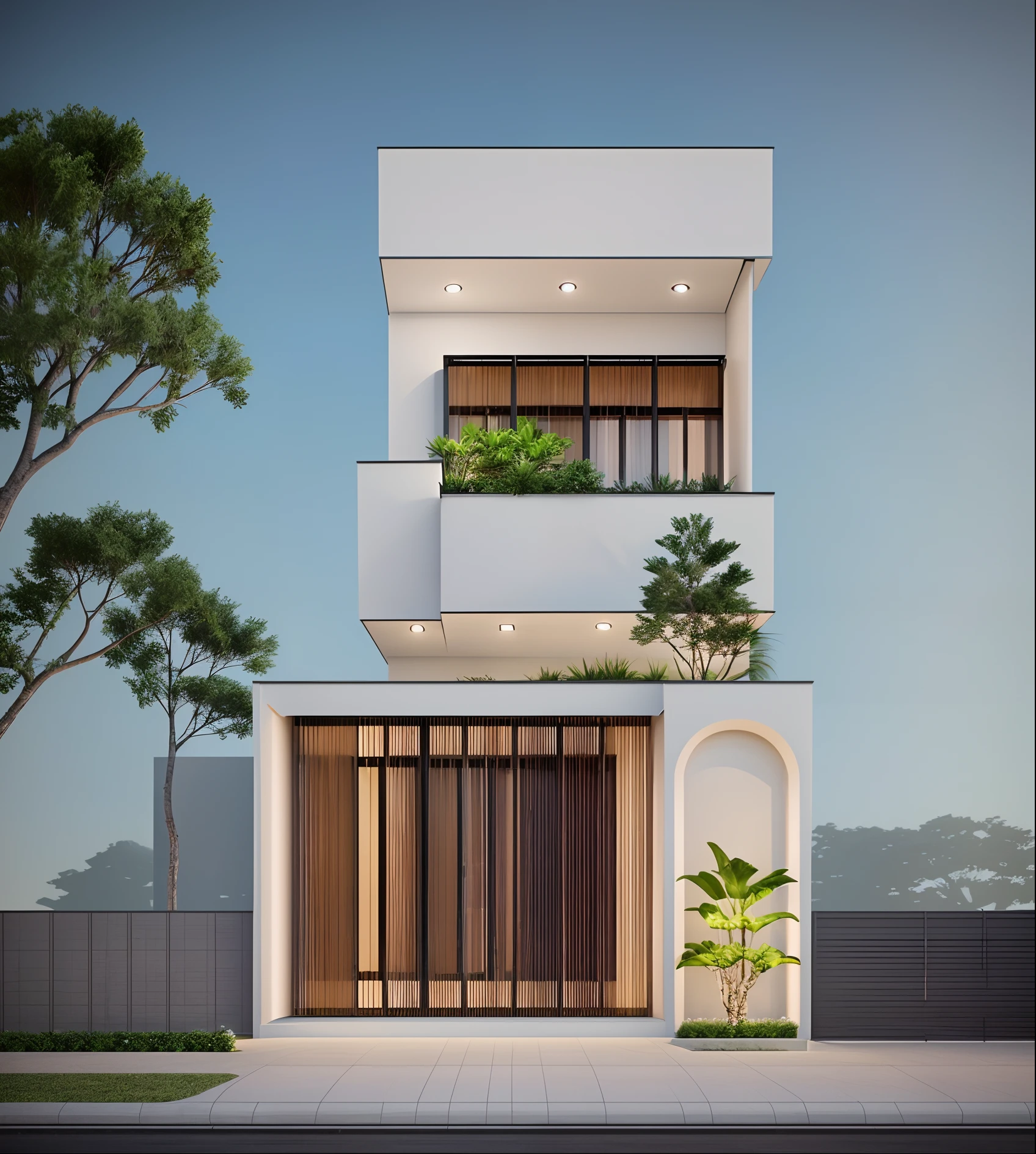 rendering of a modern residential townhouse, professional render, wide angle exterior 2023, highly detailed render, high quality rendering, realistic render, architectural render, high-quality render, detailed rendering, hyper-realistic render, hyper - realistic render, very realistic 3 d render, high render, realistic rendering, very realistic render