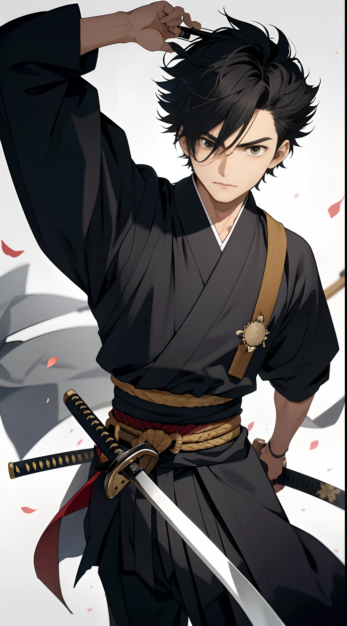 , arma, 1boy, cabelo longo, foco masculino, espada, solo, roupas japonesas, segurando, segurando a arma, katana, segurando espada, bainha, , , mangas longas, , haori, , hakama, quimono, sheathed, corpo inteiro,
,,