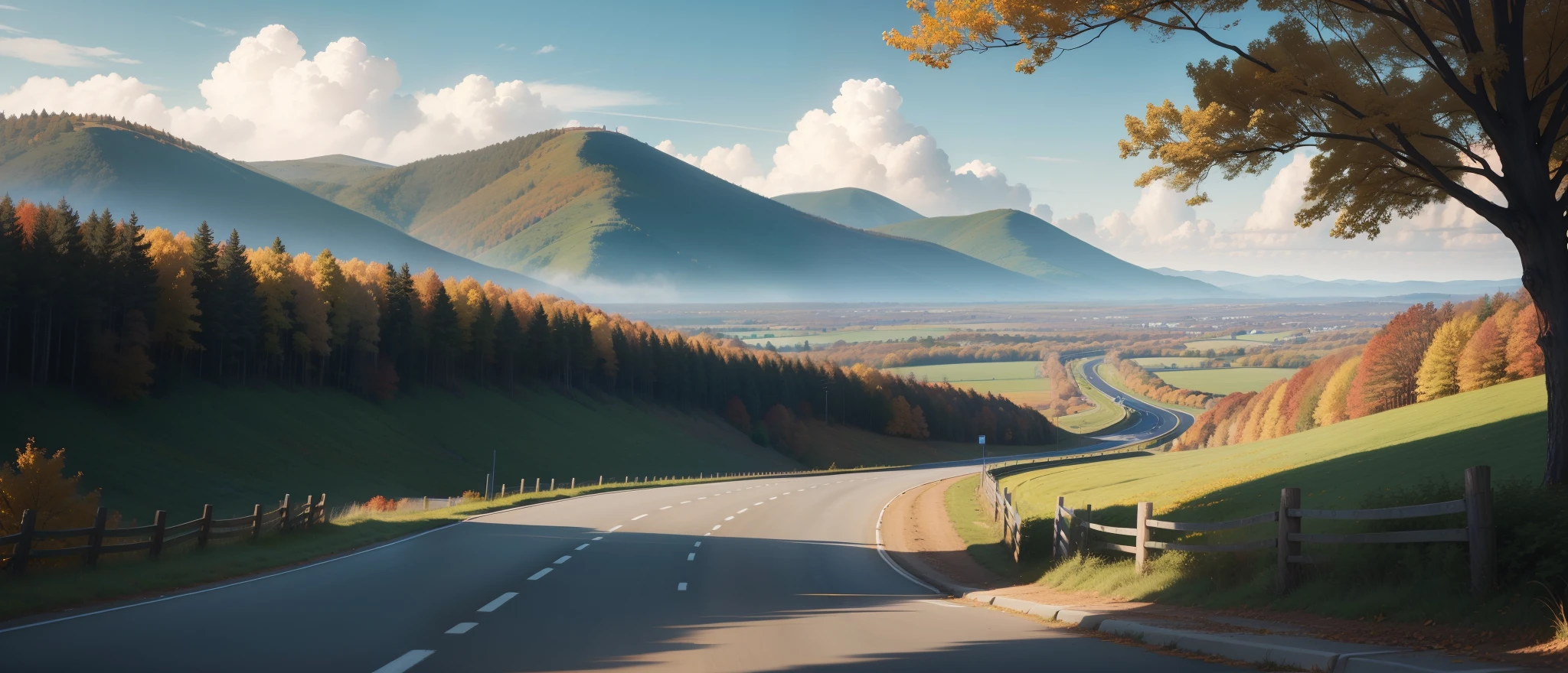 autumn, blue sky, massachusets, landscape, one road,