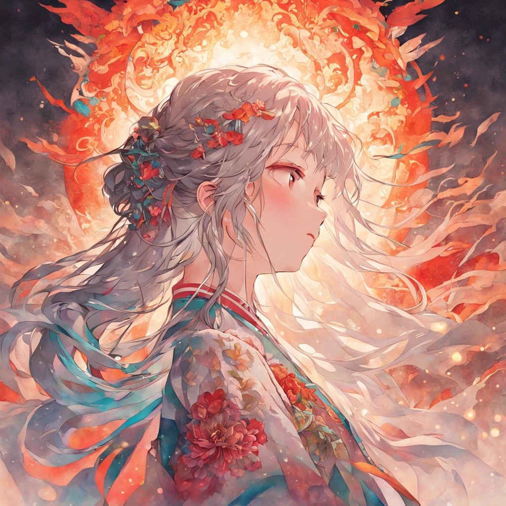 (White background:1.4),(Silhouette of a girl's head, Eyes closed, colorfull long hair, Oriental elements),(Chinese illustration:1.3,paper art:1.3, Quilted paper art:1.2),( reasonable design, Clear lines, High sharpness,Best quality, Very detailed, Masterpiece, movie light effect, 4K )