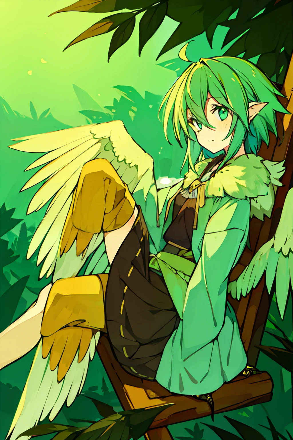 a harpy sitting in a forest