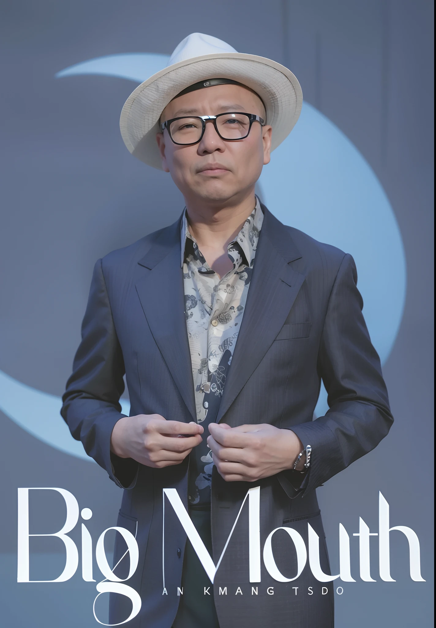 arafed man in a suit and hat posing for a picture, in style of lam manh, koji morimoto, inspired by Pete Morhbacher, big mouth, keita morimoto, pete morbacher, bao pham, ryuichi sakamoto, cover magazine, big moths, big moon, photo for a magazine, photo for magazine