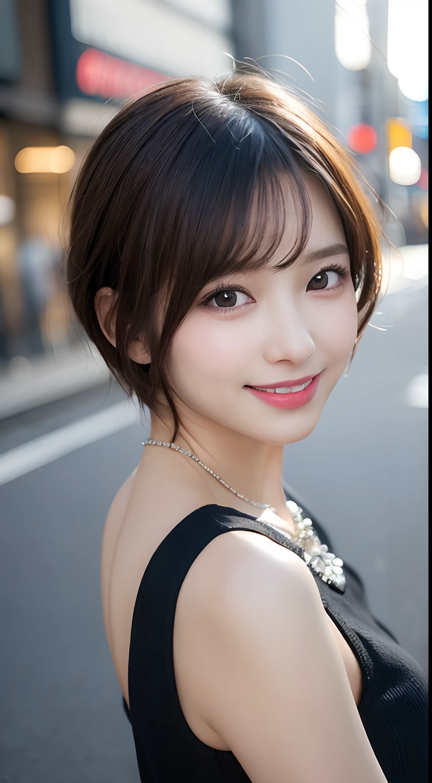 Tabletop, highest quality, figure, Very detailed, In detail, High resolution, 8k wallpaper, Perfect dynamic composition, Beautiful fine details, Women's fashion,Very short hair,small breast natural color lip, Bold sexy pose,smile,Harajuku、20-year-old girl、cute、sexy shot looking at camera