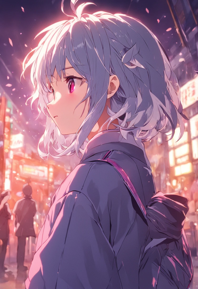 ,Silver Twitch Hair, Adults, 25-years old,, Blouson with street patch, lollipop , Smiling, ember, top-quality, ​masterpiece,