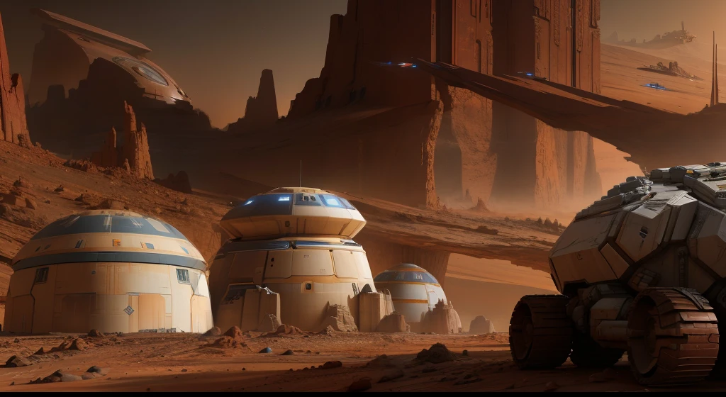 concept art sci-fi construction on mars, daniel simon style, star wars style, epic, high detailed