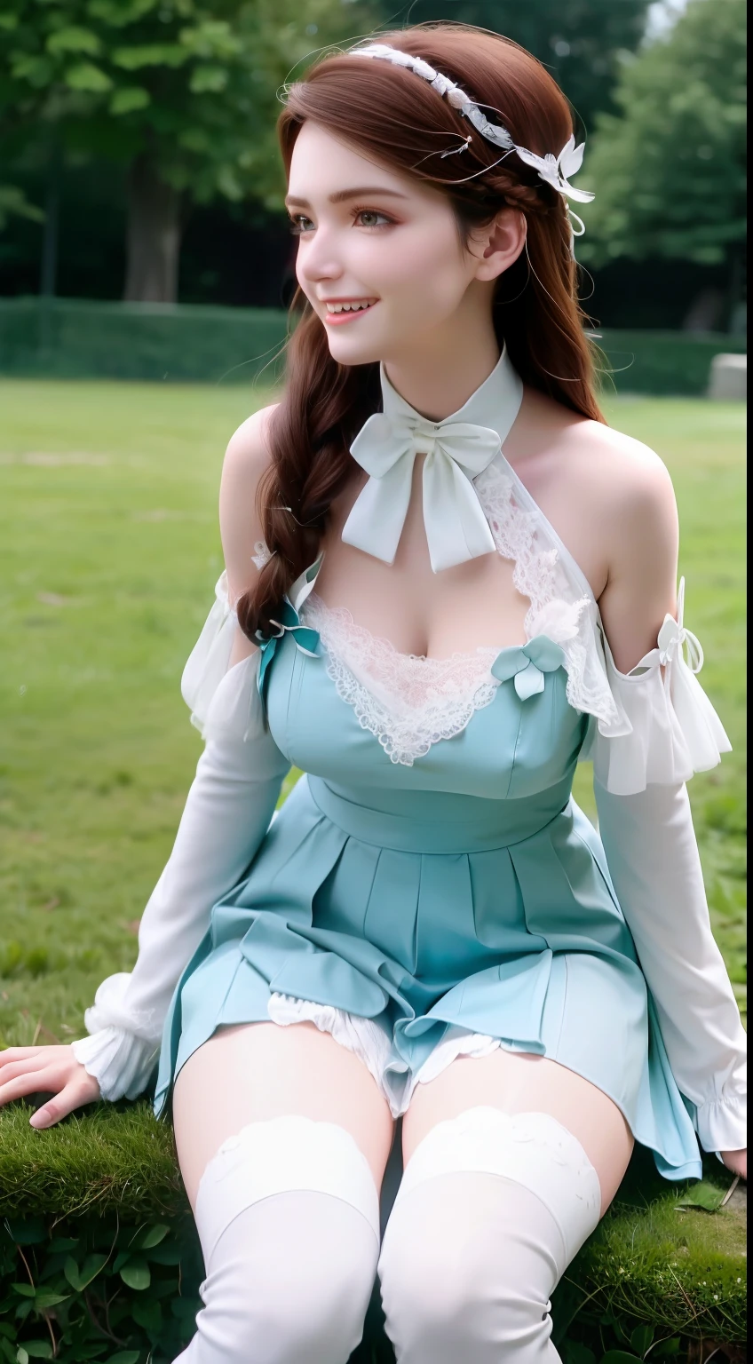 aimiaomiao,grassy fields,sitting,happy laughing