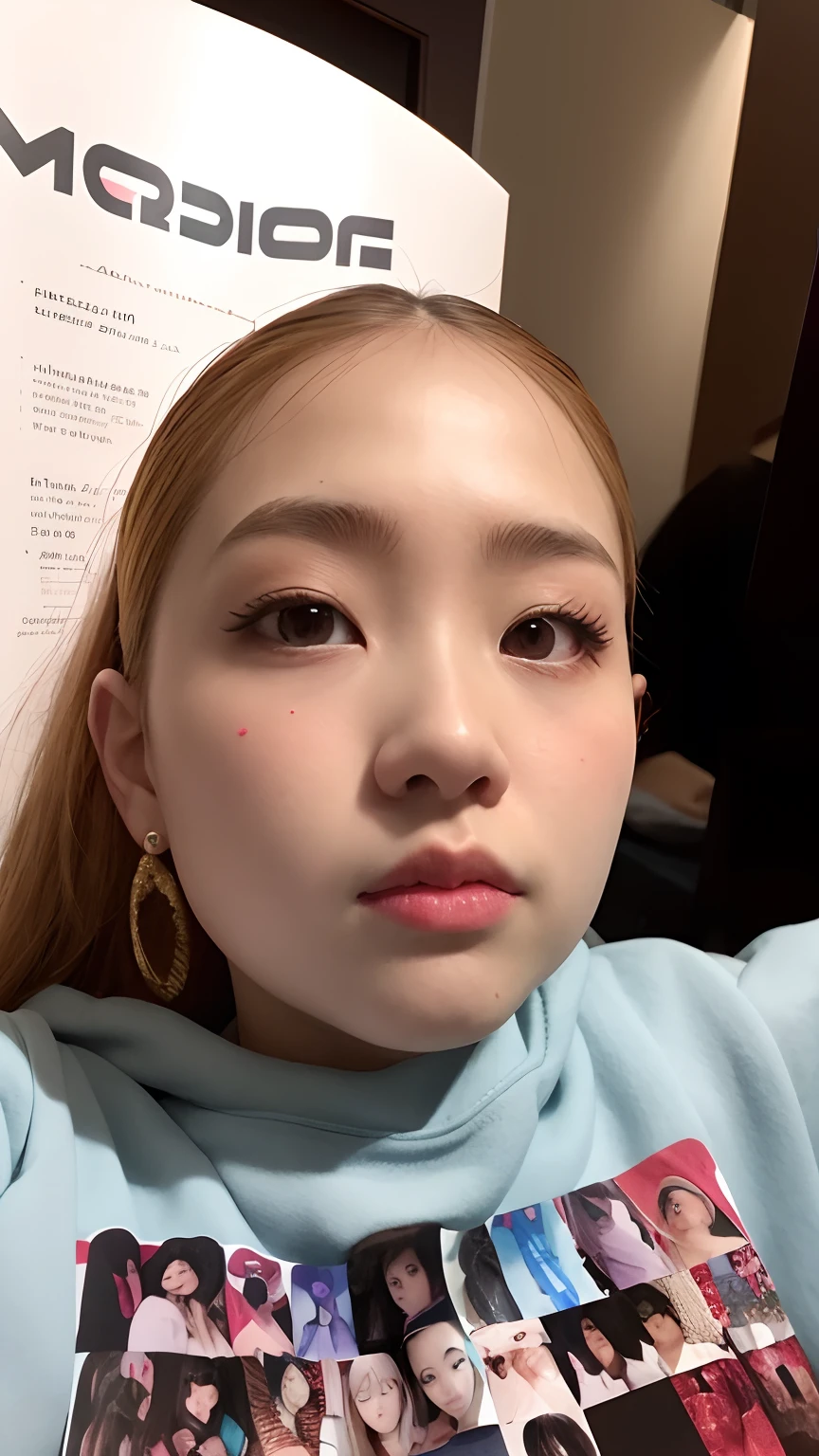 Alafed woman in blue sweatshirt and red and black shirt, roseanne park of blackpink, nffsw, poneyTail、Full body posture、jossi of blackpink, wan adorable korean face, shikamimi, portrait of jossi of blackpink, clear cute face, Larisa Manobal, jaeyeon nam, Korean Girl, Choi Hong Hwa, chiho, korean face features