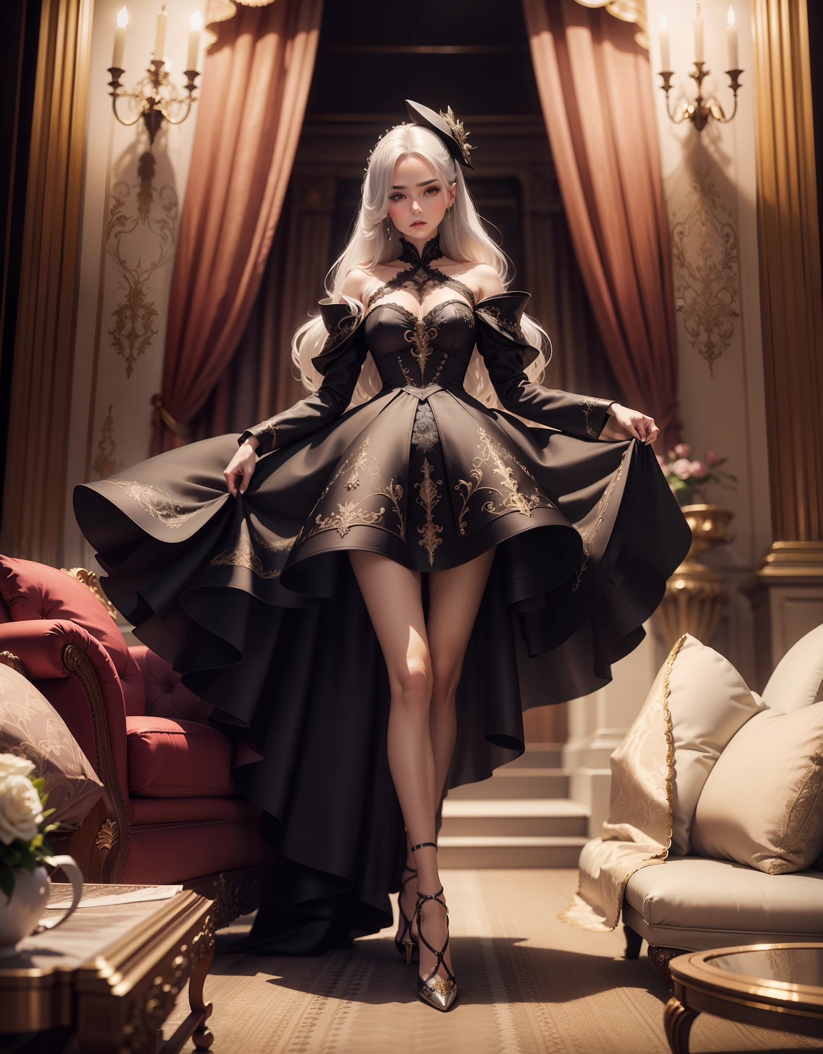 1 shoe, High-heeled, Velvet, Three-dimensional silver embroidery, Couture