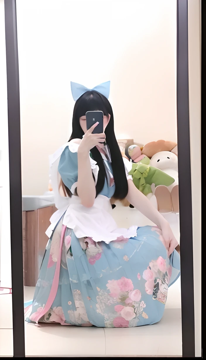 there is a woman that is taking a picture of herself in a mirror, cosplay of a catboy! maid! dress, alice from alice in wonder land, anime girl cosplay, cosplay, anime cosplay, maid dress, belle delphine, taken with canon eos 5 d mark iv, maid outfit, taken with canon 8 0 d, japanese maid cafe