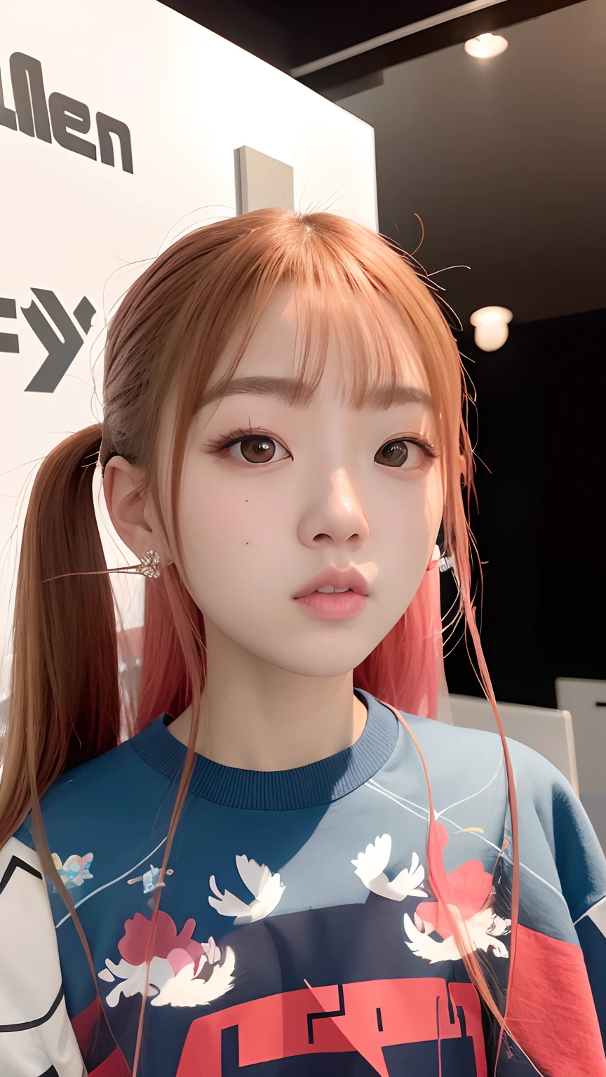 Alafed woman in blue sweatshirt and red and black shirt, roseanne park of blackpink, nffsw, poneyTail、Full body posture、jossi of blackpink, wan adorable korean face, shikamimi, portrait of jossi of blackpink, clear cute face, Larisa Manobal, jaeyeon nam, Korean Girl, Choi Hong Hwa, chiho, korean face features