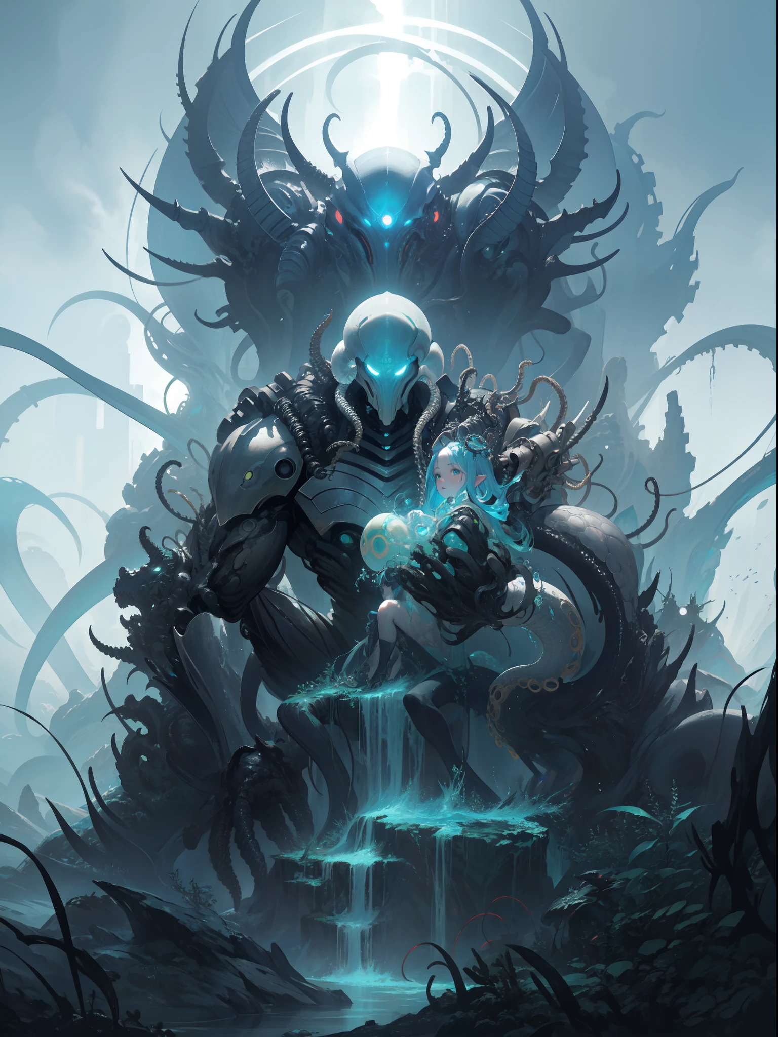 masterpiece, absurdres, extremely detailed, detailed eyes, <lora:WorldofIce:1>,worldofice, fantasy, magical, slim, xenomorph
