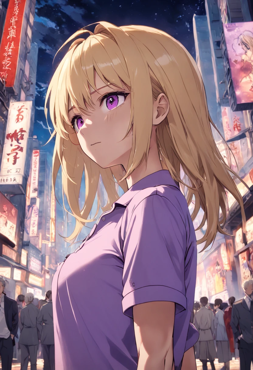 Male ; light purple polo shirt ; blond hair ; nasty male ; red eyes ; 8K ; Masterpiece