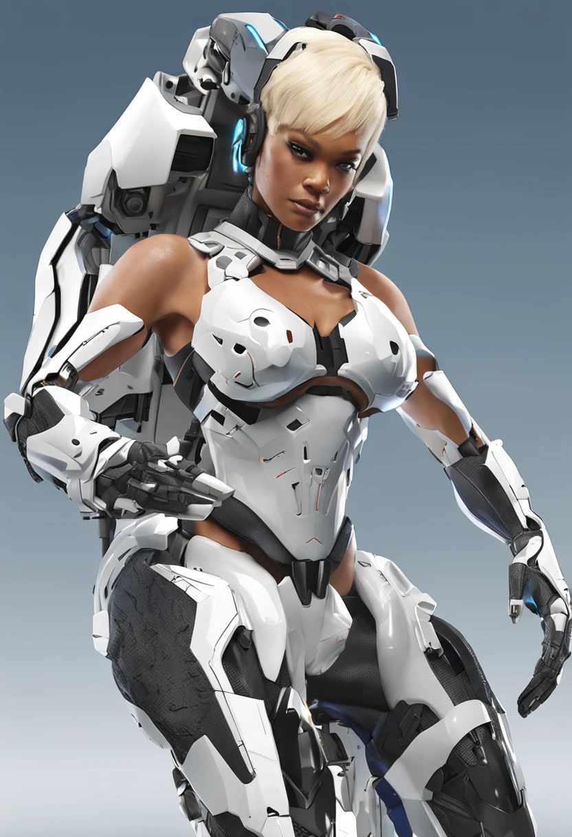 Rihanna with a white short hair, white mecha suit + black armor with silver parts, long, short golden hair, hair with bangs in front of her eyes, helmet on her head, sparkling blue eyes, looking at the viewer, ((( pose interacting and leaning [ on an object | on something in the environment]))), right-handed dungeon, with machines, robots, puppy, Surreal, Tense, Hot, Highly detailed, clear, Professional, 8K UHD, twilights, movie, Dark, Violent, plein air , river, buttle, well-detailed fingers, well-detailed hand, perfect_hands,chase, dramatic, vivid, tense atmosphere, rendered, epic, twilights, nffsw, album covers, blizzard, lightning, disaster, boiling lava waterfall, ((full length): 1.5). 16k, UHD, best possible quality, ultra detailed, best possible resolution, Unreal Engine 5, professional photography, perfect_hands, [princesa_zelda], ((zelda_breath_of_the_wild)),