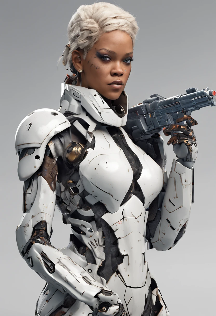 Rihanna with a white short hair, white mecha suit + black armor with silver parts, long, short golden hair, hair with bangs in front of her eyes, helmet on her head, sparkling blue eyes, looking at the viewer, ((( pose interacting and leaning [ on an object | on something in the environment]))), right-handed dungeon, with machines, robots, puppy, Surreal, Tense, Hot, Highly detailed, clear, Professional, 8K UHD, twilights, movie, Dark, Violent, plein air , river, buttle, well-detailed fingers, well-detailed hand, perfect_hands,chase, dramatic, vivid, tense atmosphere, rendered, epic, twilights, nffsw, album covers, blizzard, lightning, disaster, boiling lava waterfall, ((full length): 1.5). 16k, UHD, best possible quality, ultra detailed, best possible resolution, Unreal Engine 5, professional photography, perfect_hands, [princesa_zelda], ((zelda_breath_of_the_wild)),