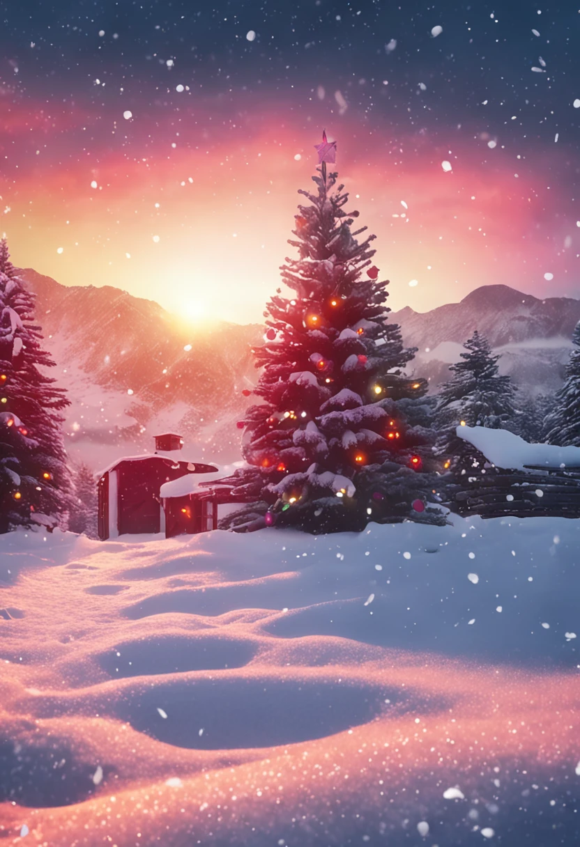 Christmas atmosphere，snow field，santa，each，Welcoming，gifts，Happy and happy