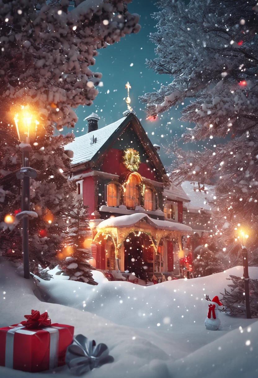 Christmas atmosphere,snow field,santa,each,Welcoming,gifts,Happy and happy