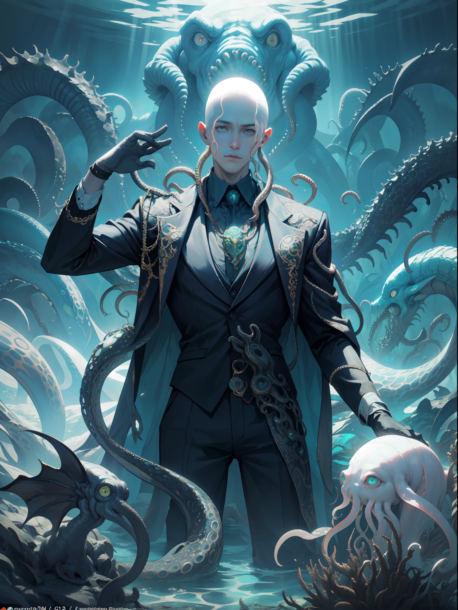 Cthulhu,Monster,tentaculata，A polluted underwater world，Gloomy picture，Nuclear contamination，（Face:1.35）sarcoma, laser