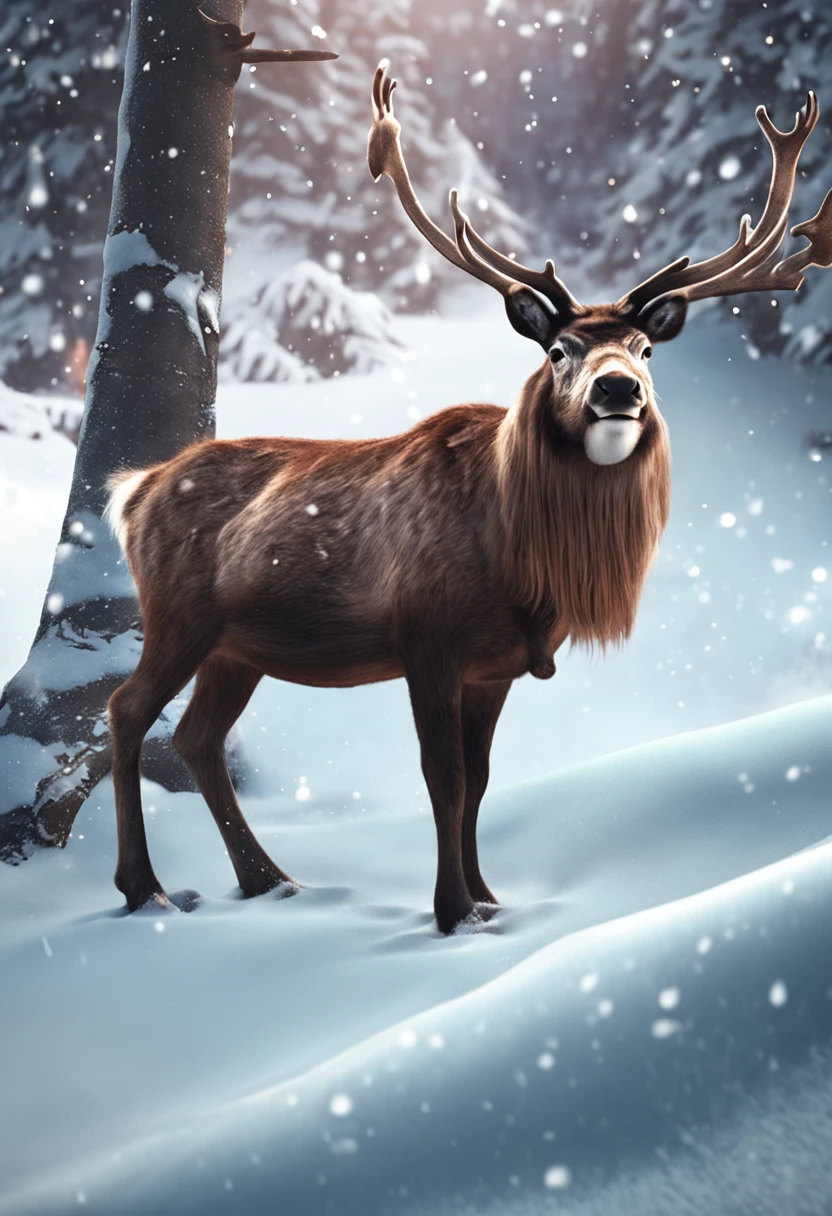 reindeer、deers、Christmas atmosphere,snow field,santa,each,Welcoming,gifts,Happy and happy
